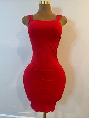 Forever 21 Red Ribbed Square-Neck Mini Dress
